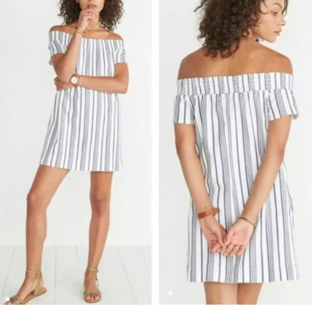 Marine Layer Size Small Striped Off-Shoulder Mini Dress with Pockets
